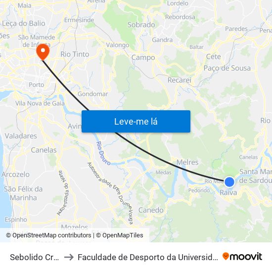 Sebolido Cruzeiro to Faculdade de Desporto da Universidade do Porto map