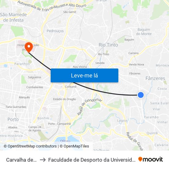 Carvalha de Baixo to Faculdade de Desporto da Universidade do Porto map