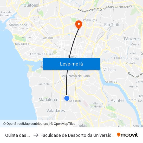 Quinta das Rosas to Faculdade de Desporto da Universidade do Porto map