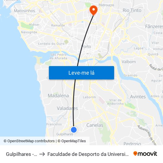 Gulpilhares - Viúva to Faculdade de Desporto da Universidade do Porto map