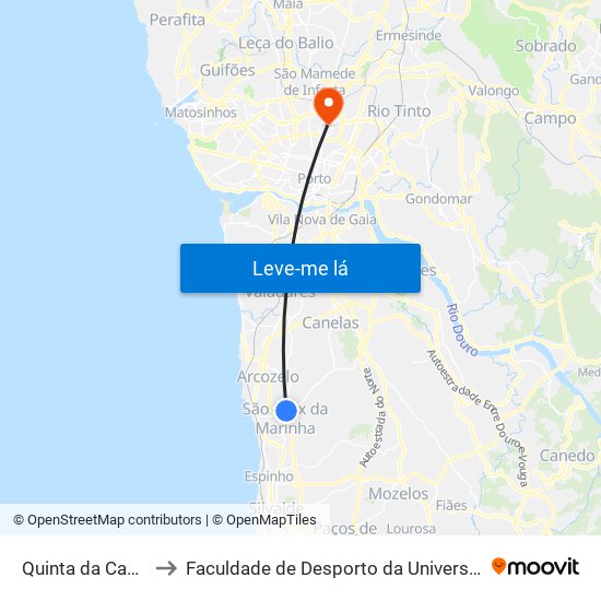 Quinta da Camarinha to Faculdade de Desporto da Universidade do Porto map
