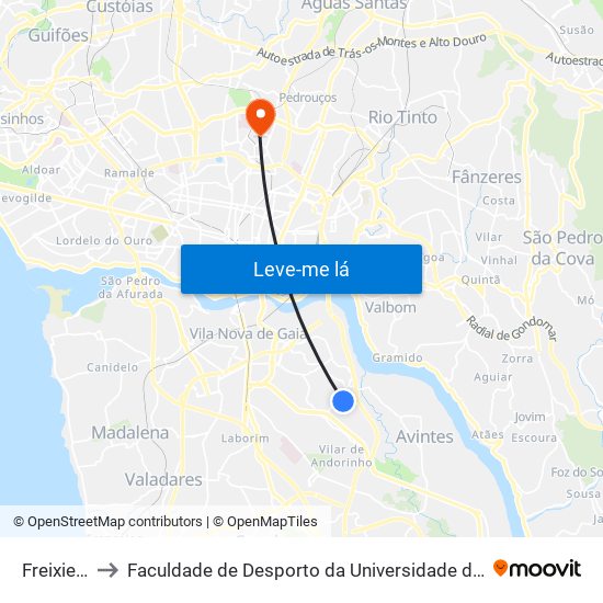 Freixieiro to Faculdade de Desporto da Universidade do Porto map