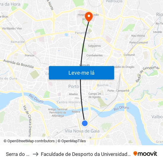 Serra do Pilar to Faculdade de Desporto da Universidade do Porto map