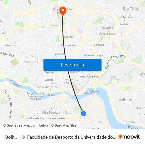 Bolhão to Faculdade de Desporto da Universidade do Porto map