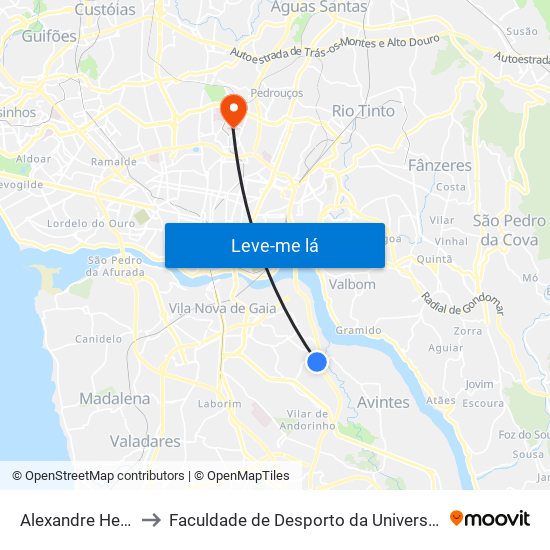 Alexandre Herculano to Faculdade de Desporto da Universidade do Porto map