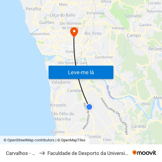 Carvalhos - CEPSA to Faculdade de Desporto da Universidade do Porto map