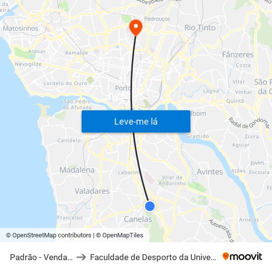 Padrão - Venda de Cima to Faculdade de Desporto da Universidade do Porto map