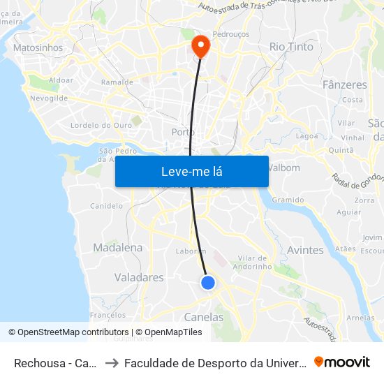 Rechousa - Carquejeiro to Faculdade de Desporto da Universidade do Porto map