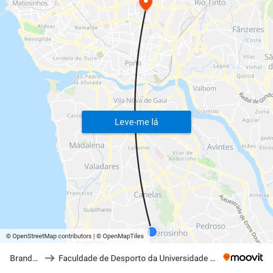 Brandariz to Faculdade de Desporto da Universidade do Porto map