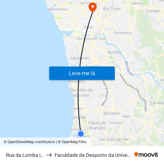 Rua da Lomba to Faculdade de Desporto da Universidade do Porto map