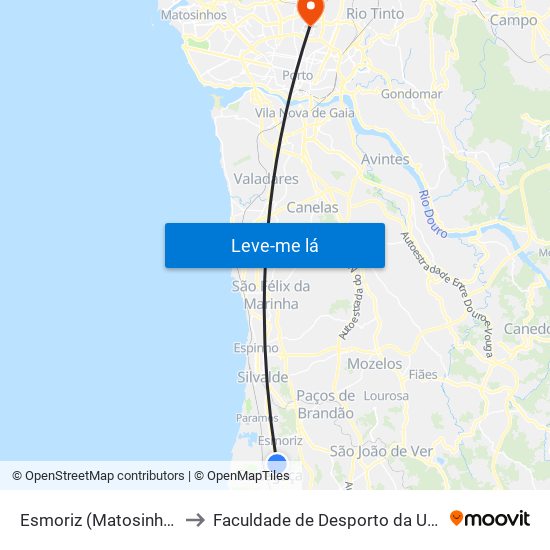 Esmoriz (Matosinhos de Cima) - A to Faculdade de Desporto da Universidade do Porto map