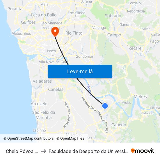 Chelo Póvoa (Lever) to Faculdade de Desporto da Universidade do Porto map