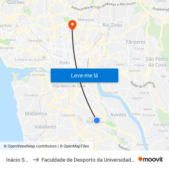 Inácio Sousa to Faculdade de Desporto da Universidade do Porto map