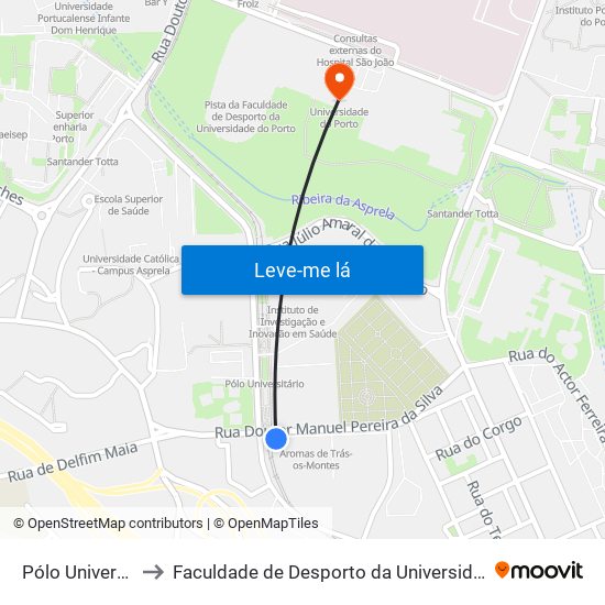 Pólo Universitário to Faculdade de Desporto da Universidade do Porto map