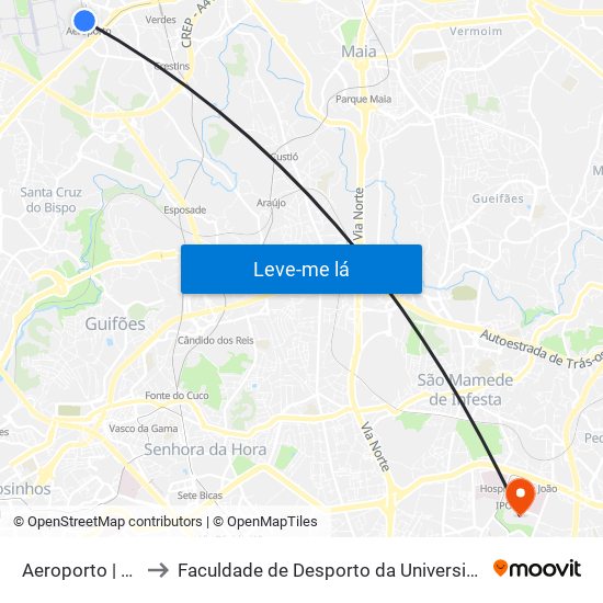 Aeroporto | Airport to Faculdade de Desporto da Universidade do Porto map
