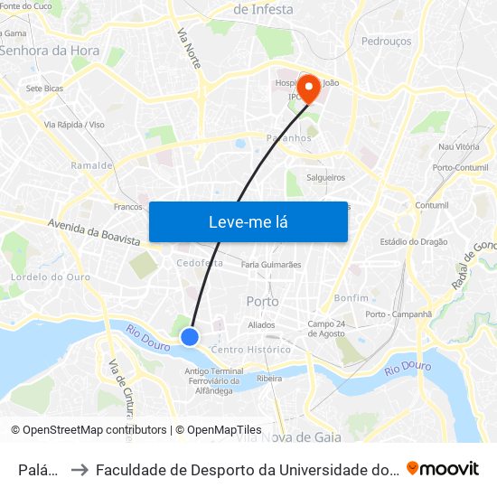 Palácio to Faculdade de Desporto da Universidade do Porto map
