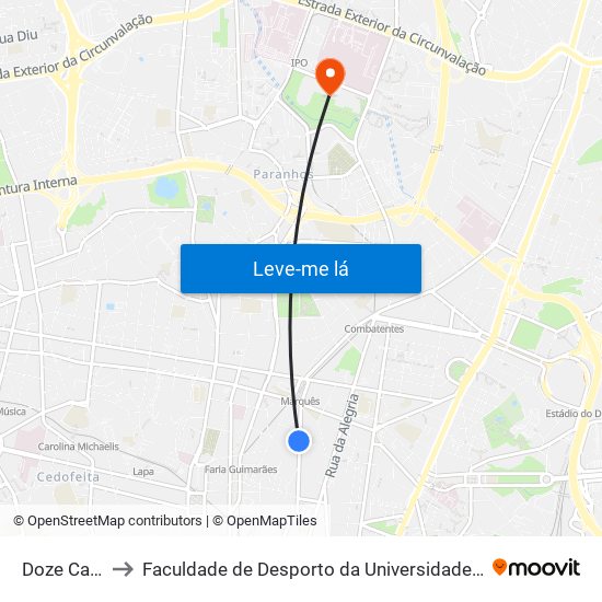 Doze Casas to Faculdade de Desporto da Universidade do Porto map