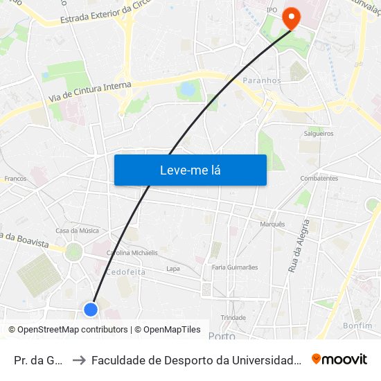 Pr. da Galiza to Faculdade de Desporto da Universidade do Porto map