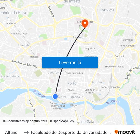 Alfândega to Faculdade de Desporto da Universidade do Porto map