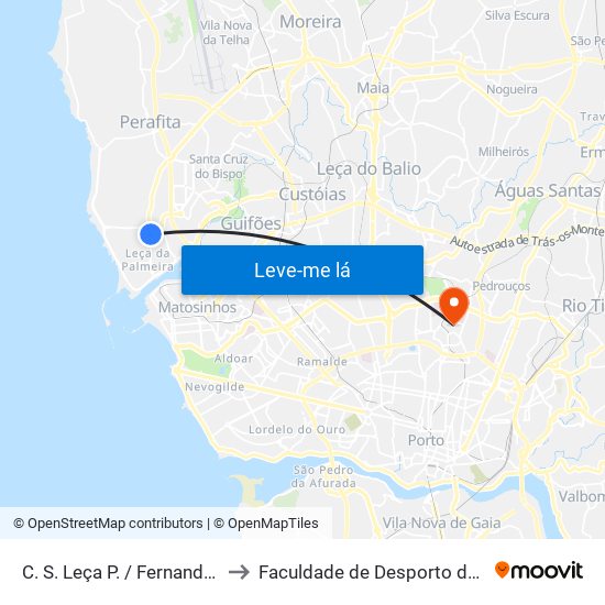 C. S. Leça P. / Fernando A. (Supermercado) to Faculdade de Desporto da Universidade do Porto map