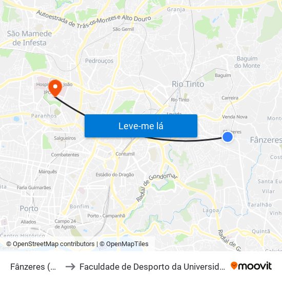 Fânzeres (Metro) to Faculdade de Desporto da Universidade do Porto map