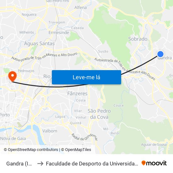 Gandra (Igreja) to Faculdade de Desporto da Universidade do Porto map