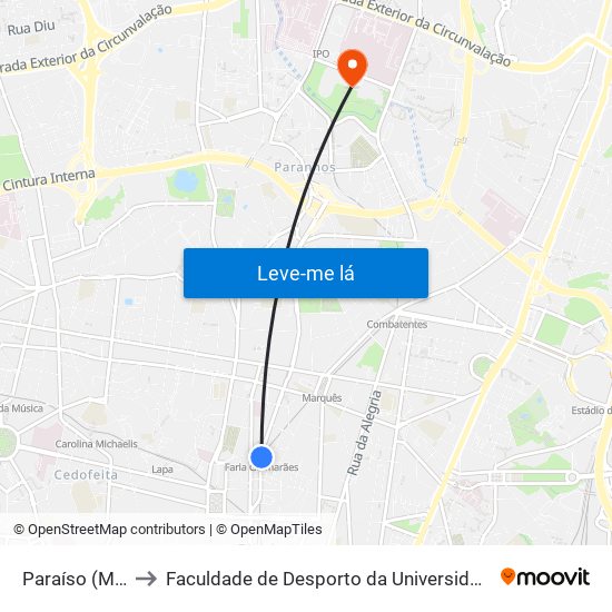 Paraíso (Metro) to Faculdade de Desporto da Universidade do Porto map
