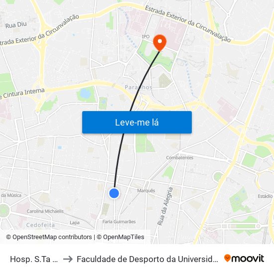 Hosp. S.Ta Maria to Faculdade de Desporto da Universidade do Porto map