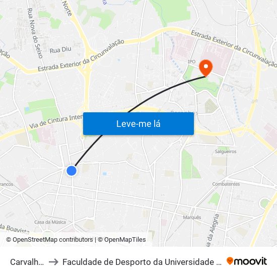 Carvalhido to Faculdade de Desporto da Universidade do Porto map