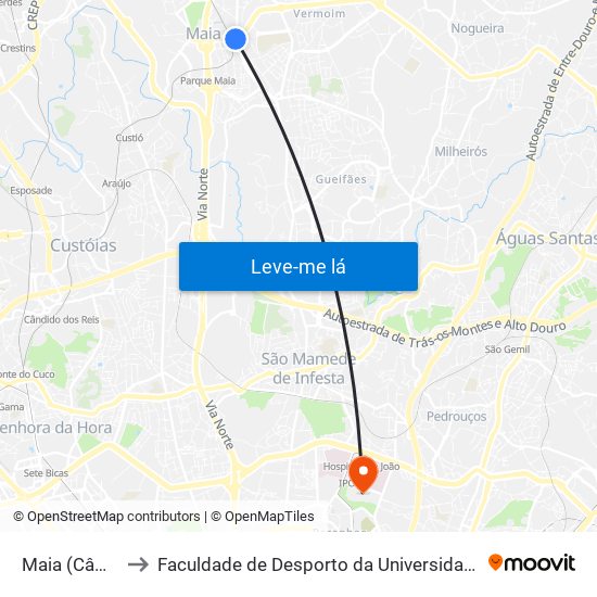 Maia (Câmara) to Faculdade de Desporto da Universidade do Porto map