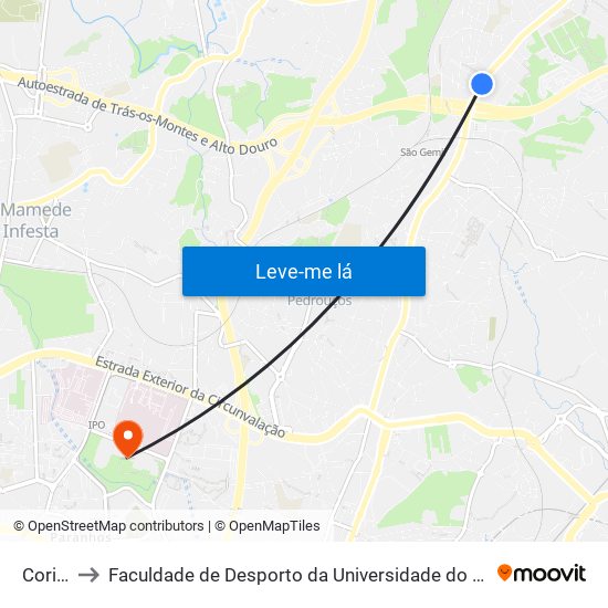 Corim to Faculdade de Desporto da Universidade do Porto map