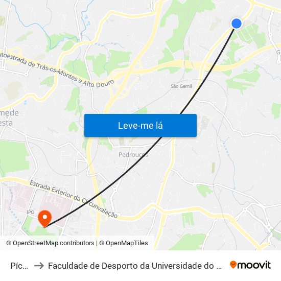 Pícua to Faculdade de Desporto da Universidade do Porto map