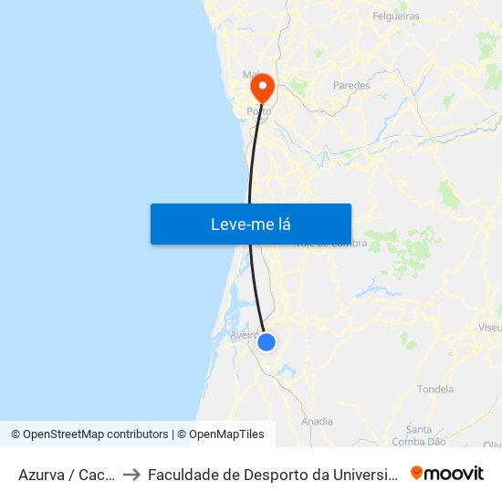Azurva / Cacieira A to Faculdade de Desporto da Universidade do Porto map
