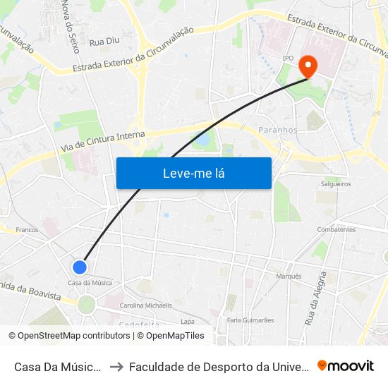 Casa Da Música (Metro) to Faculdade de Desporto da Universidade do Porto map