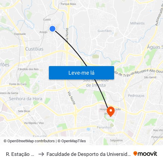 R. Estação Araújo to Faculdade de Desporto da Universidade do Porto map