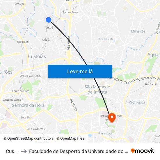 Custió to Faculdade de Desporto da Universidade do Porto map