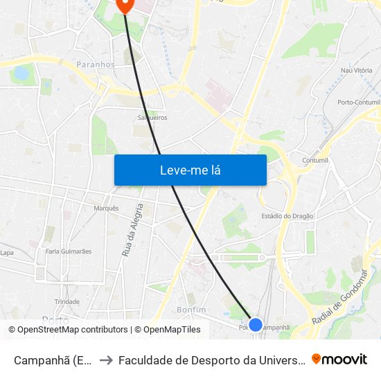 Campanhã (Estação) to Faculdade de Desporto da Universidade do Porto map
