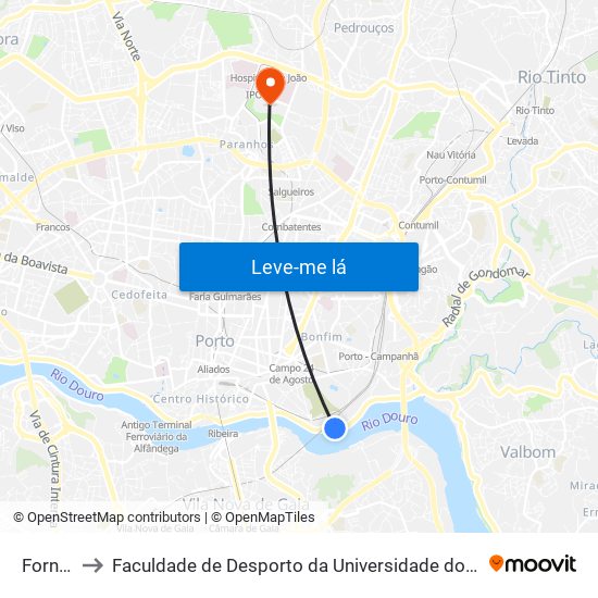 Fornos to Faculdade de Desporto da Universidade do Porto map