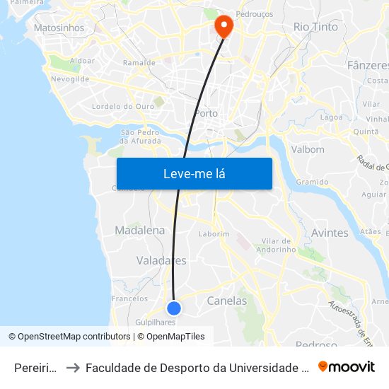 Pereirinho to Faculdade de Desporto da Universidade do Porto map