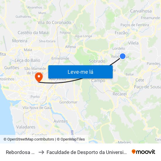 Rebordosa (Lage) to Faculdade de Desporto da Universidade do Porto map