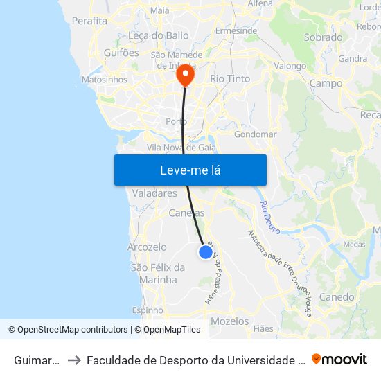 Guimarães to Faculdade de Desporto da Universidade do Porto map