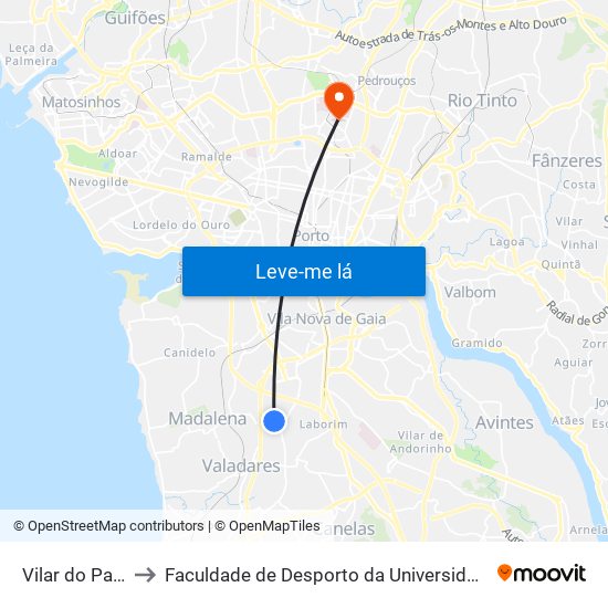 Vilar do Paraíso to Faculdade de Desporto da Universidade do Porto map