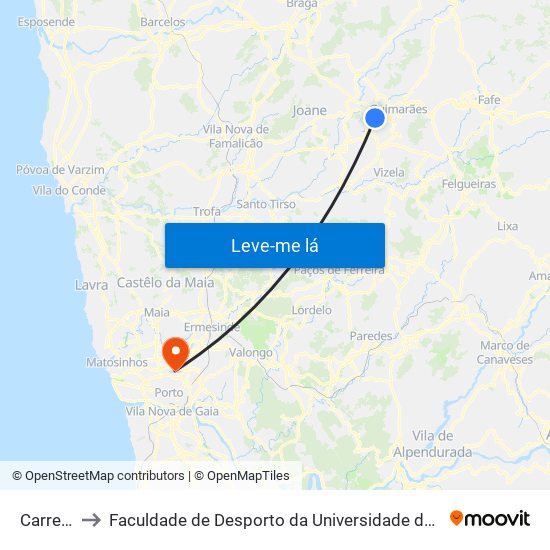 Carreira to Faculdade de Desporto da Universidade do Porto map