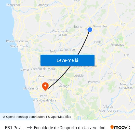 EB1 Pevidém to Faculdade de Desporto da Universidade do Porto map