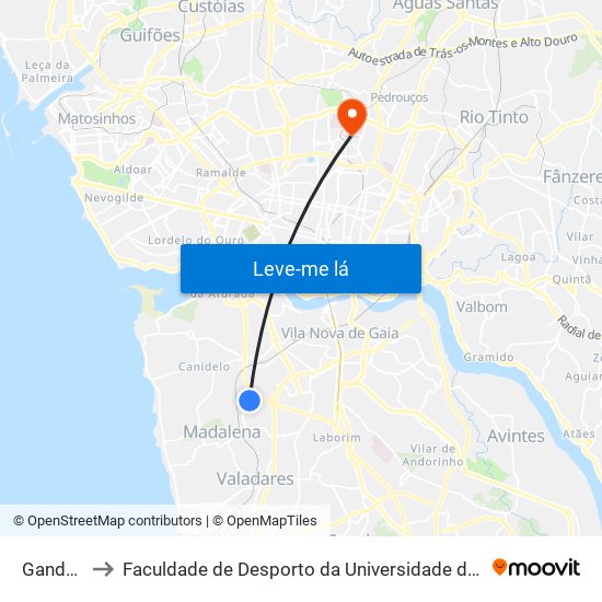 Gandara to Faculdade de Desporto da Universidade do Porto map