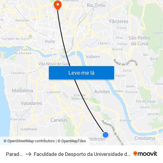 Paradela to Faculdade de Desporto da Universidade do Porto map