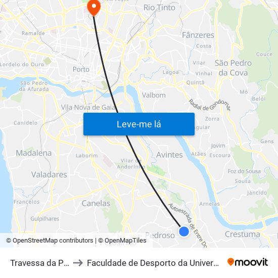 Travessa da Paradela to Faculdade de Desporto da Universidade do Porto map