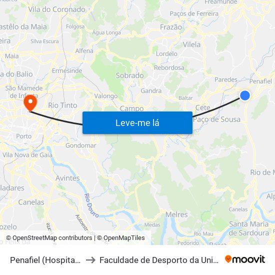 Penafiel (Hospital P.Américo) to Faculdade de Desporto da Universidade do Porto map