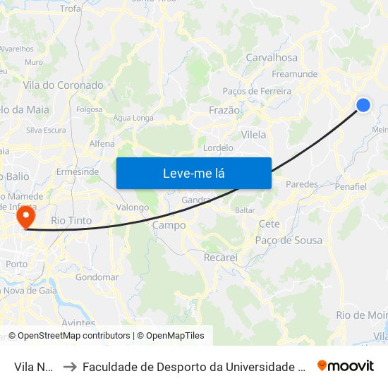 Vila Nova to Faculdade de Desporto da Universidade do Porto map