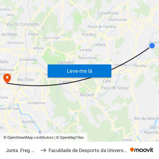 Junta .Freg Meinedo to Faculdade de Desporto da Universidade do Porto map